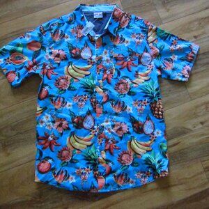 NWT-Mens Ron Jon Surf Shop Blue Tropical Print Short Sleeve Button Shirt Size XL